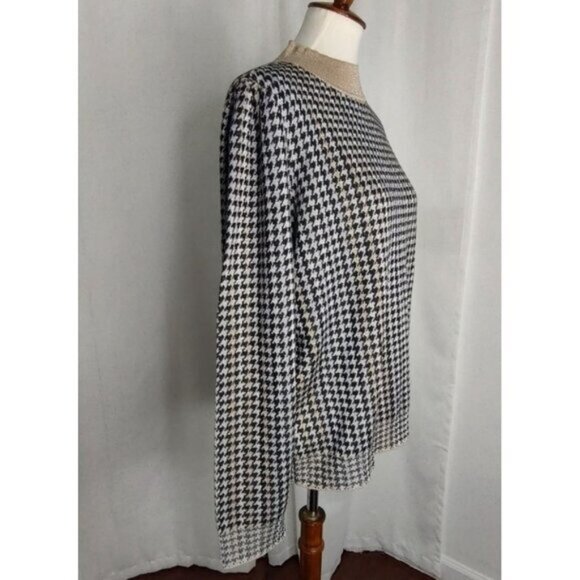 Ann taylor Houndstooth  Sweater XXL Black Gold Shimmer Jacquard Metallic NEW - Picture 8 of 13